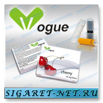 Картомайзеры для электронных сигарет Vogue Standard и Vogue Premium со вкусом вишни, разным содержанием никотина, а также без никотина. Картомайзеры Vogue чёрного, белого и жёлтого цвета для соответствующих электронных сигарет.